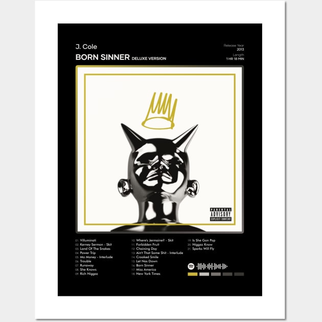 J. Cole - Born Sinner (Deluxe Version) Tracklist Album Wall Art by 80sRetro